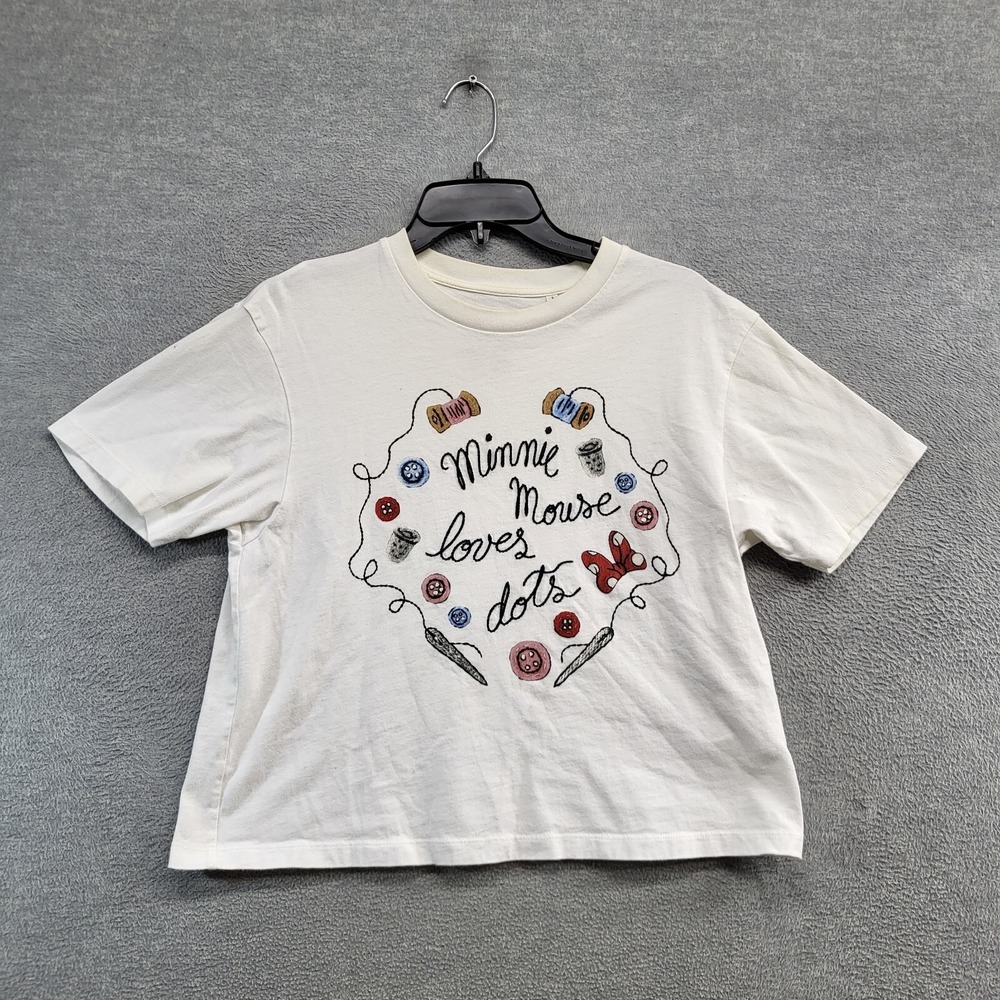 Disney x Uniqlo Women Top Small White Shirt‎ Minnie Mouse Loves Dots Tee
